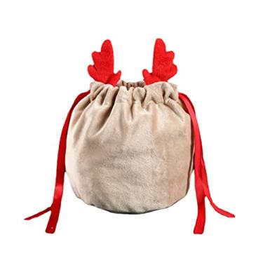 Imagem de ZJchao Saco de Cordão de Natal Sacos de Presente Antler Bolsa Decorativa de Tecido de Veludo para Lembrancinhas de Festas de Fim de Ano Decorações de árvores de Natal 13x15cm 1 Peça 10 (Red-1pc)