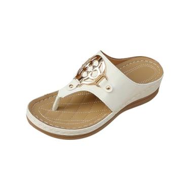 Imagem de Chinelos de salto cunha com fundo grosso, bico redondo, praia, lazer para mulheres, verão casual, Branco, 38