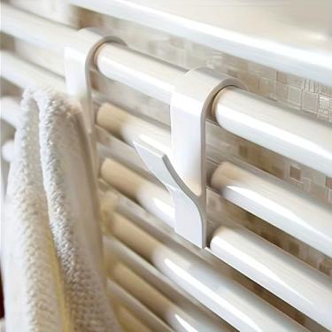 Imagem de Pacote com 2 ganchos ajustáveis para banheiro, rack organizador de parede sem perfuração para toalhas, chapéus e bolsas, prateleira de plástico que economiza espaço para espaços pequenos