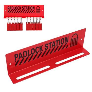 Imagem de Depisuta Estação de fechaduras com etiqueta de bloqueio, estação Loto comporta até 10 cadeados de segurança, suporte de trava de loto montado na parede comporta até 10 cadeados de segurança, estação