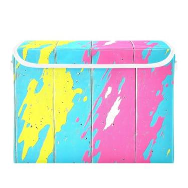 Imagem de CEBUGI Cestos de armazenamento com tampas, caixa de armazenamento de tecido dobrável, fundo colorido, organizador de armazenamento para armário de casa, prateleiras de quarto, 40 x 30 x 30 cm