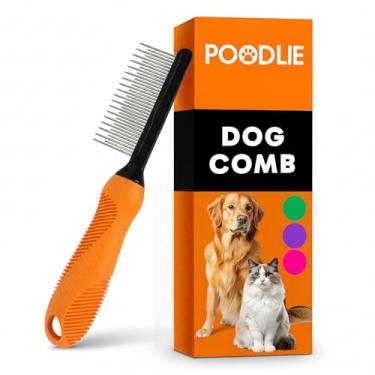 Imagem de Pente para cuidados com Poodle – Pente de metal com dentes longos e curtos de aço inoxidável para remover pelos e nós foscos, seguro e suave para cães e gatos (laranja)