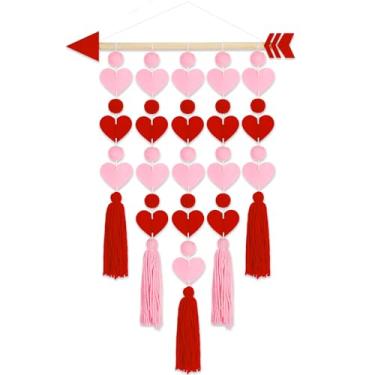 Imagem de MOUNTCLIM Guirlanda romântica para pendurar no dia dos namorados com corações de feltro de flecha de madeira, guirlanda de dia dos namorados para lareira, decoração de parede pré-montada para