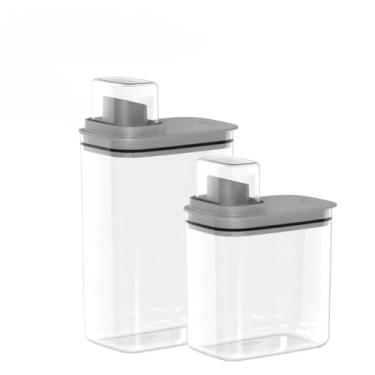 Imagem de Kit Dispenser Organizador Lavanderia 2,3 e 1,5 Litros Acrílico amaciante sabão em pó Lavanderia(1.5L + 2.3L Cinza)