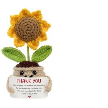 Imagem de Boneca de girassol positiva feita à mão em crochê com cartão, agradecimento por ouvir, presente de agradecimento para colega de trabalho, amigo - Dia das Mães, Natal, aniversário, presente de