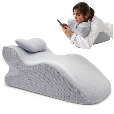 Imagem de Cama ergonômica de espuma viscoelástica para adultos, almofada triangular para sentar, alívio da dor no pescoço, com função de almofada propensa a massagem virada para baixo, para leitura, com capa
