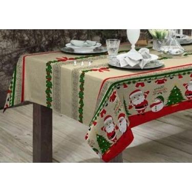 Imagem de Toalha de Mesa Linhão 3,50m - Estampas Elegantes, Tecido Resistente, Ideal para Mesas de 12 Cadeiras(PAPAI NOEL BARRADO VERMELHO)
