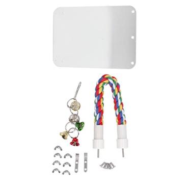 Imagem de Phefop Brinquedo de Sino de Espelho de Pássaro, Gaiola de Pássaro de Aço Inoxidável, Espelho de Balanço, Papagaios, Brinquedo de Gaiola de Sino de Balanço para Periquito, Cacatua,