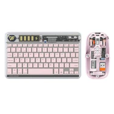 Imagem de Combo de Teclado Sem Fio e Mouse com Conexão BT3 0 Design Transparente Iluminação LED Recarregável Display Bateria Teclas Silenciosas Carregamento Type-C para PC Notebook Tablet Telefone