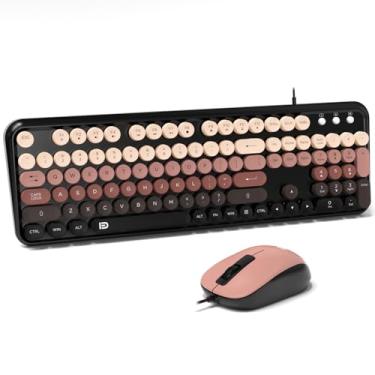 Imagem de FOPETT Teclado de computador com fio USB – Teclado de máquina de escrever retrô – Teclado de escritório de tamanho completo com teclado numérico, indicadores de tampas, suportes dobráveis, para PC