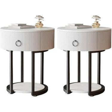 Imagem de UWEREBFM Mesa lateral baú de cabeceira estreita redonda mesa de cabeceira moderna armário de cabeceira mesa de cabeceira com gaveta metal clássico glamour mesa de cabeceira móveis de cabeceira para