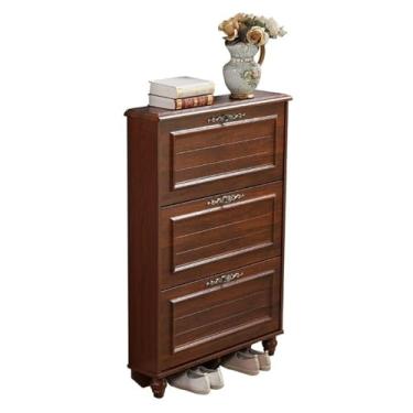 Imagem de Sapateira com 3 gavetas dobráveis, armário de armazenamento de sapatos fino com alça vintage, armário organizador de sapatos rústico independente para porta de entrada, quarto, prateleira de sapatos