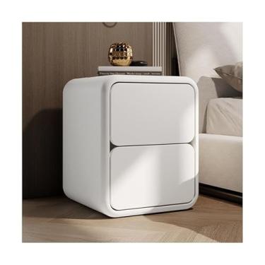 Imagem de UWEREBFM Mesa lateral baú de cabeceira branca estreita mesa de cabeceira quarto cômoda de cabeceira com gavetas mesa lateral para casa conjunto de 2 mesas de cabeceira simples