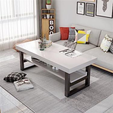 Imagem de Mesa de centro de 2 andares, moldura de metal, mesas laterais modernas para sofá, mesa de centro de chá de coquetel de madeira de pinho com prateleira de armazenamento, para sala de estar, quarto e