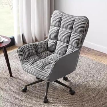 Imagem de AkosOL Cadeira de sofá Comt Cadeiras de escritório 360° com rodas, poltrona de tecido Modn, cadeira de tarefas domésticas, almofada de esponja, cadeira preguiçosa com encosto alto, xadrez