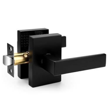 Imagem de Probrico Maçaneta interna preta fosca, maçaneta de porta sem chave de passagem de placa longa sem trava para armário e corredor, 1 pacote