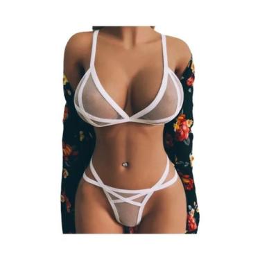 Imagem de Conjunto De Lingerie Sexy Feminina Em Malha Sólida Com Sutiã Transpare