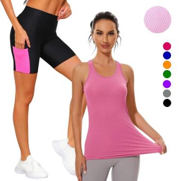 Imagem de Camiseta REGATA DRY Tecido Furadinho + SHORT LEG Legging COM BOLSOS Conjunto Fitness 634-Feminino