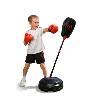 Imagem de OLEOCA Saco de pancadas para crianças – Bolsa de boxe ajustável com suporte e luvas, altura ajustável, treinamento divertido e brincadeiras ativas internas/externas, base durável – Conjunto de boxe