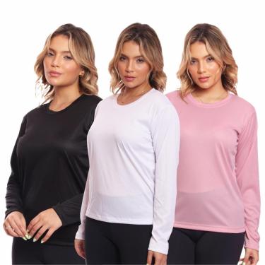 Imagem de Kit 3 Camisa Feminina Camiseta Térmica Proteção Solar Uv .-Feminino