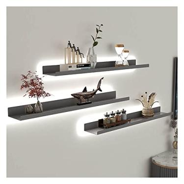 Imagem de Prateleira de parede flutuante de metal claro LED para barra de entrada, prateleira de exibição criativa com cor cinza claro embutida ideal para decoração de sala de estar ou banheiro, peça única