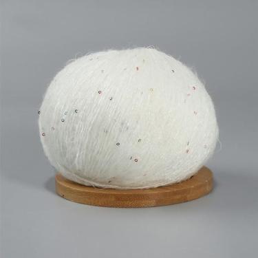 Imagem de JGHITROME Mohair fio de lã de caxemira fio de crochê fofo 50 g fio de mohair de renda com lantejoulas, fio de tricô de crochê com suéter macio da moda, fios de bordado com laços (1)