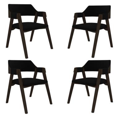 Imagem de Kit 4 Cadeiras Sala de Jantar e Jogos Carteados Madeira Maciça Poker Veludo Preto/Capuccino G42 - Gran Belo