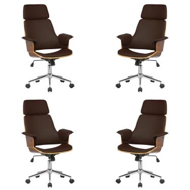 Imagem de Kit 4 Cadeira de Escritório Home Office Decorativas Casemiro PU c/Regulagem de Altura Base Giratória Marrom G56 - Gran Belo