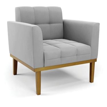 Imagem de Poltrona Base De Madeira Fixa Castanho Elisa Suede D03 - D\'rossi Cor Cinza