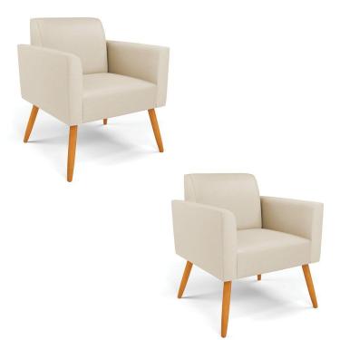 Imagem de Kit 2 Poltronas Pés Palito Castanho Marisa Corino D03 - D\'rossi Cor Bege