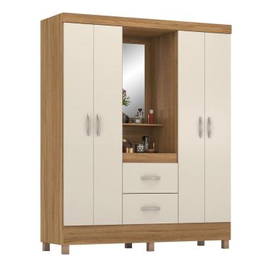Imagem de Guarda-Roupa Capelinha Lord 4 Portas com Espelho e Gavetas Amêndola Touch/Off White | 181cm | MDP
