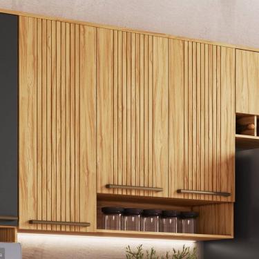 Imagem de Armário Aéreo de Cozinha 120cm com 3 Portas Frisadas e Nicho 100% Mdf Itália Espresso M...