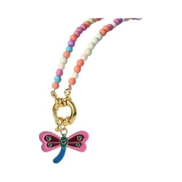 Imagem de Colar Feminino Boêmio Com Pingente De Borboleta E Coração Arco-íris, J
