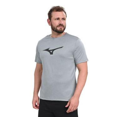 Imagem de Camiseta de Corrida Masculina Mizuno Run Spark Big Logo, Cinza, GG