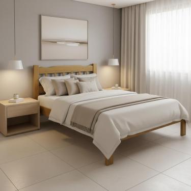 Imagem de Cama Casal Pérola Madeira Maciça Resistente Nogueira