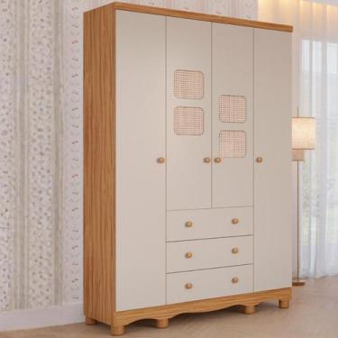 Imagem de Guarda Roupa Infantil Telinha Off White 4 Portas 3 Gavetas 100% MDF - 