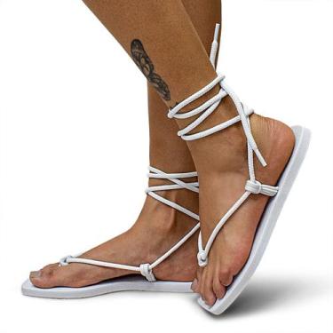 Imagem de Sandália Rasteira Feminina de Amarrar Bico Quadrado Modernidade Inovaç