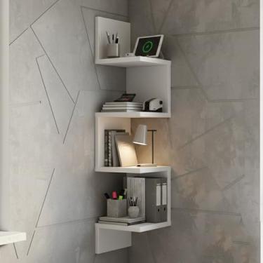 Imagem de Prateleira De Canto Livros Nicho Mdf Branco Decoração (Branco)