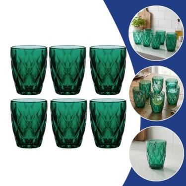 Imagem de Jogo 6 Copos De Vidro Diamond Verde Jade 280ml Água Suco - Importados