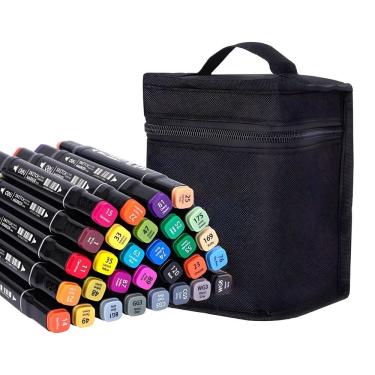 Imagem de Conjunto de Canetinhas Marcador Permanente Utimix Ponta Dupla Fina e Chanfrada com 48 Cores Variadas