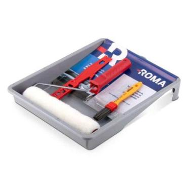 Imagem de Kit Pintura Rolo de Lã 23cm 05 Peças com Trincha Bandeja Garfo e Mexedor para Acabament...