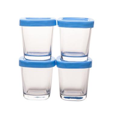Imagem de Potes de Armazenamento para Alimentos Infantis Clingo 4 Unidades Azuis com Tampa