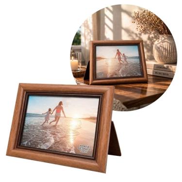 Imagem de Porta Retrato 10x15 Madeira Marrom Fosco Tradicional  Com Vidro Horizontal ou Vertical