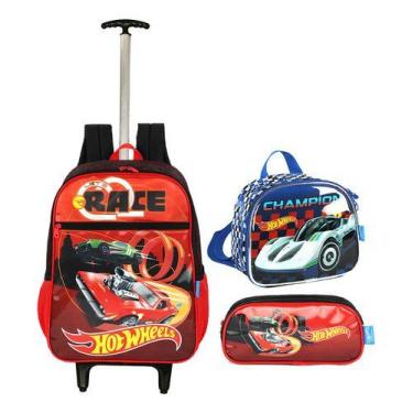 Imagem de Kit Mochila Hot Wheels Escolar Meninos Estojo Original Grand