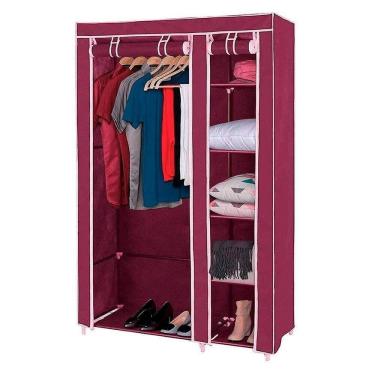 Imagem de Guarda Roupa Portátil Solteiro e Closet Duplo Cabideiro Arara 4 Prateleiras sem Portas sem Gavetas