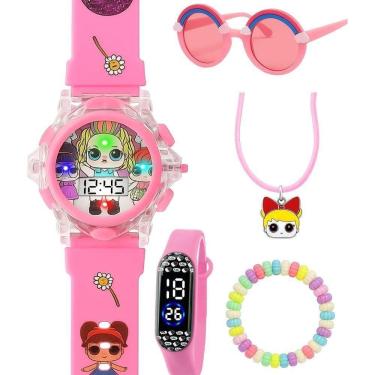 Imagem de Relógio Infantil Digital Kit LOL para Menina com Pulseira em Silicone com Óculos de Sol e Colar Rosa