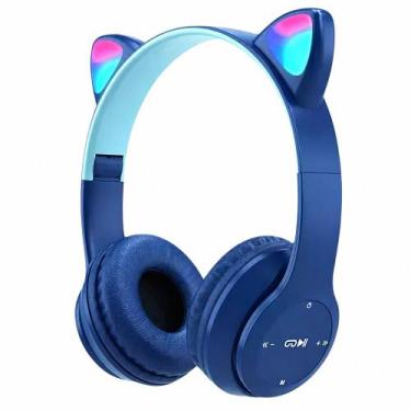 Imagem de Fone de Ouvido Sem Fio Orelhas de Gato LED Headset Gatinho Azul Escuro