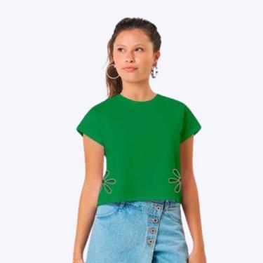 Imagem de Blusa Manga Curta Cropped Corte A Laser Teen Menina Kyly 1001427 Verde