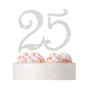 Imagem de Topo De Bolo De Metal Prateado Com Strass 16, Decoração Brilhante Para