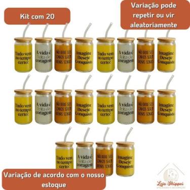 Imagem de Kit 10 Copos de Café com Tampa de Bambú C/ Canudo de Vidro 470ml Frase